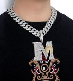Pendant Necklaces Hip Hop Full Crystal Letter M Daisy Necklace With Iced Out Big 20mm Width Bling Miami Cuban Chain Choker Jewelry8647169