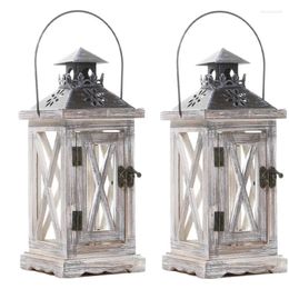 Candle Holders 2 Pack Decorative Lantern Holder Wooden Rustic Style For Table Top Mantle Wall Hanging Decor Indoor Outdoor Use