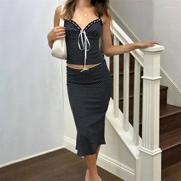 Work Dresses Xingqing Y2k Clothing Set Women Aesthetic Clothes Polka Dot Print Spaghetti Strap Sleeveless Top With Midi Skirt Streetwear