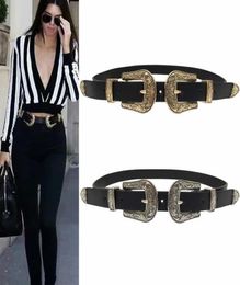 New Fashion Vintage carved design alloy Metal Leather Belts for women Double Buckle Waist Belt Waistband High Quality female L1181710