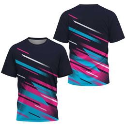 Men's T-Shirts Fashion Gradient Stripe Printed Mens Table Tennis T-shirt TrainClothSummer Top Casual O-neck Sports T-shirt J240509