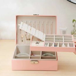 Jewelry Boxes Women Girls Jewelry Box 2 Tier Jewelry Storage Box with Lock PU Leather Storage Box with Removable Tray Display Stand for Neck