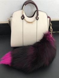 Rose RedReal Genuine Red Fox Fur Tail Keychians Plush Pom Poms Cosplay Toy Keyrings Car KeyChain Bag Charm Tassels7496777