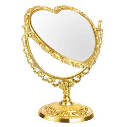 Compact Mirrors Silver gold retro heart-shaped makeup mirror dressing table desktop bathroom bedroom acrylic tool Q240509