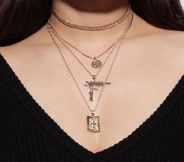 SEDEX Gun Pendants Necklace Cross With Hip Hop Miami Cuban Chain Gold Silver Color long Necklace Men Women Jewelry7950111