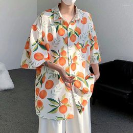 Women's Blouses Orange Cute Fruit Pattern Hawaii Beach Shirts Loose Half Sleeve Oversized Blouse Mens Women Hip Hop Tops Harajuku Casual