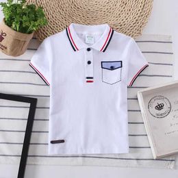 T-shirts Boys polo shirt summer sports shirt pure cotton girls striped collar clothing childrens pocket decoration T-shirt short sleeved top T-shirtL240509