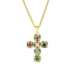 Pendant Necklaces Colour Cross Necklace Mom Lovers Men Women Blessing Gift Chain Jewelry