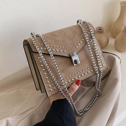 Bag Retro Fashion Female Rivet 2024 High Quality Matte PU Leather Women's Designer Handbag Lock Chain Shoulder Messenger
