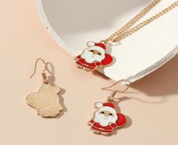 Cute Cartoon Drip Color Christmas Tree Christmas Gift Earrings Necklace Set7329305