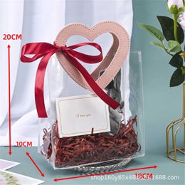3Pcs Gift Wrap Heart Portable Transparent Pvc Tote Bag Ornament Wedding Candy Gift Bag ValentineS Day Birthday Party Packaging Box Supplies