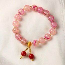 Strand Red Bean Pendant Bracelet Handmade Colourful Ceramic Crystal Beaded Stretch Bracelets For Women Girl Friendship Jewellery Gifts