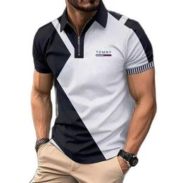 Men's Polos New High Quality Summer Mens Polo Shirt Zipper Fashion Casual Business T-shirt Breathable Top Printing TOMNY Q240509