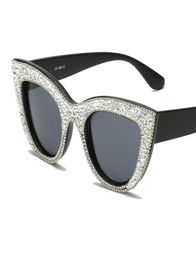 High Quality Cat Eye Vintage Brand Designer Crystal Sunglasses Women Bling Rhinestone Glasses Rave Festival Party Eyewear6300852