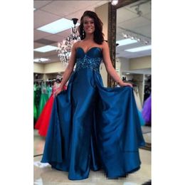 Modern Long Cheap Blue Evening Dresses Formal Gowns Sweetheart Crystal Rhinestones Waist Satin Backless Party Prom Celebrity Dress Z109 0510