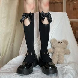 Women Socks Fashion Hollow Bowknot Middle Tube For Girl Stockings Cute College Style JK Lolita Student Calf Female Hosiery
