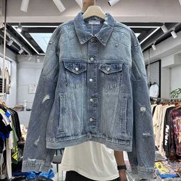 Men's Jackets Water-washed ripped Jean Jacket H240508