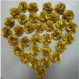 Decorative Flowers Diy 100Pcs/Bag 3.5cm Golden Rose Satin Ribbon For Make Wedding Bouquet Flower AccessoriesViolet