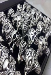 Lots 100pcs Men Bulk Skull Rings New Gothic Biker Punk Cool Whole Fashion Jewelry Lot5470092