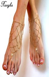 New sexy Metal Chain anklets for women barefoot sandals ankle bracelets gold leg chain ankle bikini beach foot jewerly Net ankle7149357