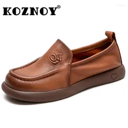 Casual Shoes Koznoy 2.5cm Sewing Cow Suede Genuine Leather Soft Soled Women 2024 Vintage Flats Ethnic Summer Comfy Spring Loafer