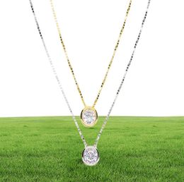 2018 latest single stone necklace fine delicate box chain 925 sterling silver bezel 5mm Sparking cubic zirconia simple jewelry2414916