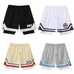 Men's Shorts Fake Two Basketball Shorts Loose American Reflective Mens and Womens Basketball Shorts Summer Gym Training Running Sports Five Point Trousers J240510