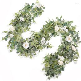 Decorative Flowers Eucalyptus Artificial White Rose Fake For Home Decor Party Garden Wedding Decoration DIY Craft Garland Accessory