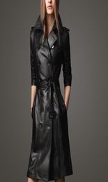 Autumn Black Long Leather Jacket Women Fashion Coat Female Windbreaker Doublebreasted Casual Outerwear Black Large size4708430
