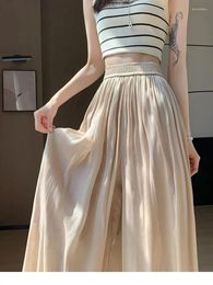 Skirts Skirt Pants Women Soild A Line Elastic Waist Maxi Pleated Satin Ladies Streetwear Summer Bottoms