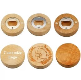 Can customize Blanks Openers DIY Engraving logo Wood Round Bottle Opener Coaster Fridge refrigerator Magnet Decoration FY3882 04201795757