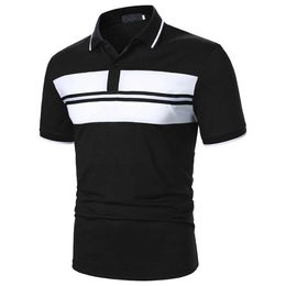 Men's Polos Men Short Slve Polo Shirt Two-Color Splicing Webbing Details Design Tops Strtwear Casual Fashion Men Lapel Polo Shirt Y240510MBK5
