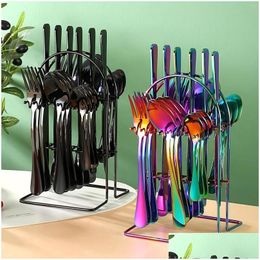 Dinnerware Sets Stainless Steel Tableware 24 Piece Knife Fork Spoon Set Rack Gold Cutlery And Drop Delivery Home Garden Kitchen Dinin Dhbzk