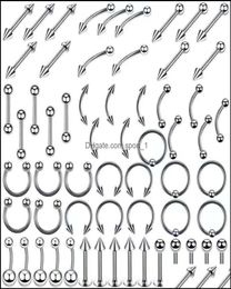 Jewelrystainless Steel Set Tongue Rings Body Piercing Eyebrow Belly Nose Nail Jewellery Aessories 120 Mixes Whole Drop Delivery 4919868