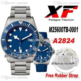 XF ETA A2824 Automatic Mens Watch Blue Ceramic Bezel Blue Dial Titanium Case Best Edition PTTD 25600 Puretime Free Rubber Strap 8aA1 263i