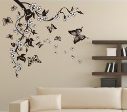 Creative Butterfly Flower Branch Decorative Wall Stickers Home Decor Living Room Decorations Pvc Wall Decals Diy Mural Art1437455