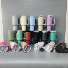 Water Bottles Solid Colour Spray Plastic Car Cup Stainless Steel 40oz Safety Ice Bullion