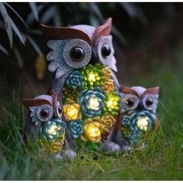 Mxwcy Owl Outdoor Statue, Solar Figurine LED Lights, Succulent Plants Garden Decorations Porch Patio Yard Lawn, Unique Gifts for Friends and Family