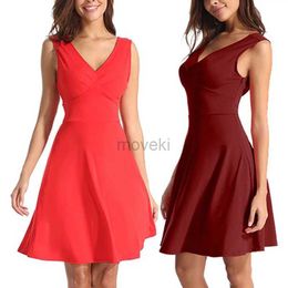 Urban Sexy Dresses Elegant dress womens V-neck sexy short skirt summer red robe black dress sleeveless street clothing fashionable womens clothing d240510