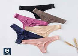 6pcs Ice Silk Thong Panties Sexy G String Briefs Seamless Thongs Women Underwear Panties for Girls Ladies Panty6024364