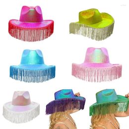 Berets 652F Bride Cowboys Hat Bachelorette Party Bridal Tassel Fedora Cowgirl