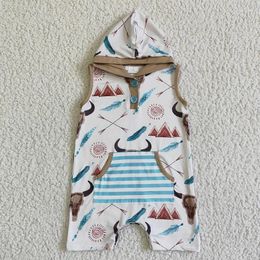 Clothing Sets Summer Baby Boys Sleeveless Hooded Cow Button Feather Jumpsuit Wholesale Boutique Children Clothes RTS