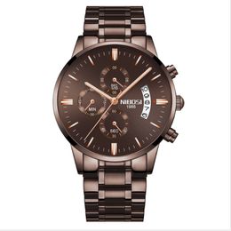 NIBOSI Brand Quartz Chronograph Stopwatch Fine Quality Mens Watches Stainless Steel Band Watch Luminous Date Life Waterproof Wristwatch 234K