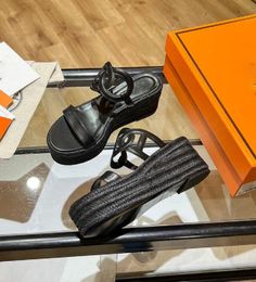 Luxury Designer Nappa Epopee Espadrille Wedge Sandals Women's High Heel Sandals Summer Waterproof Platform Thick Sole Sandals Luxury High Leather