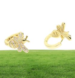 2018 Top quality 3d shape cute bee charm gold filled 925 sterling silver mini hoops adorable girl clip on silver earring64622509742308