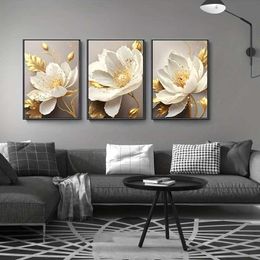 sters with golden plants and white flowers painted for living room kitchen wall art modern home decoration pictures without frames J0505