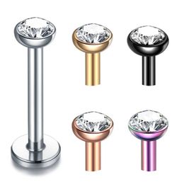 Nipple Rings 1Pc Surgical Steel Labret Piercing Lip Ring Crystal Lip Helix Piercing Tragus Earring Cartilage Stud Body Pircing Jewelry 16G Y240510