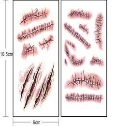 Tattoo stickers Simulation prank Scratch wound Blood Scar Tattoos Waterproof Cosplay Wound Zombie Scars for WomenMen Halloween Pa8988791