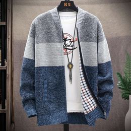 2024 maglione da uomo invernale Aggiungi Velvet Cardigan Patchwork Color Stand Collar Male Casual Zipper Spesso Magione caldo Magione