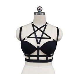 women black Harness cage bra Gothic Harajuku sexy lingerie Cage Back complex Garters belt Pentagram body harness Cage bra6628057